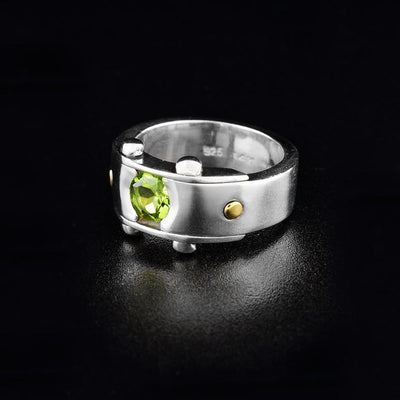 Silver Buckle Ring with Peridot