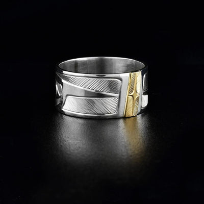 3/8" 14K Gold and Sterling Silver Double Hummingbird Ring