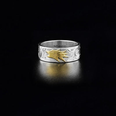 Sterling Silver and 10K Gold Wolf Ring
