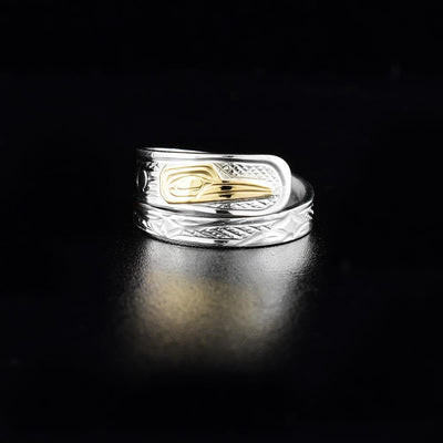 Sterling Silver and 14K Gold 1/4" Tapered Hummingbird Wrap Ring