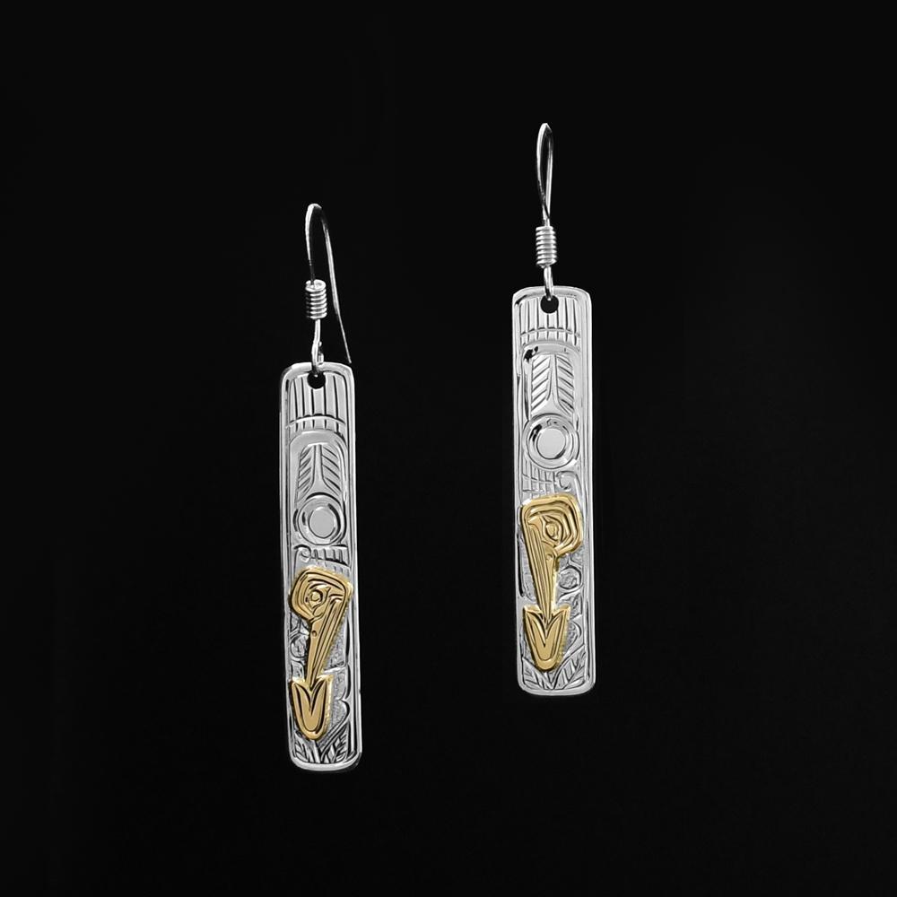 Long Silver and Gold Hummingbird Earrings