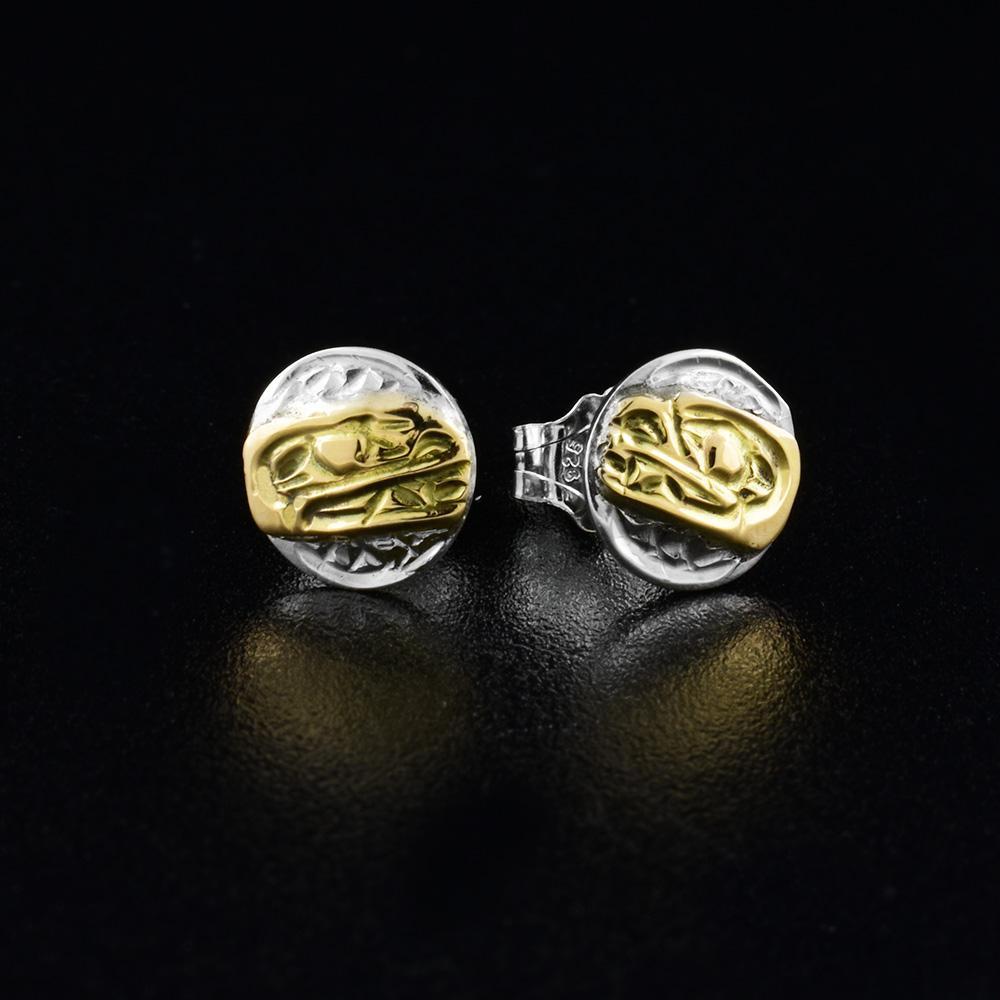 14K Gold and Sterling Silver Mini Bear Stud Earrings
