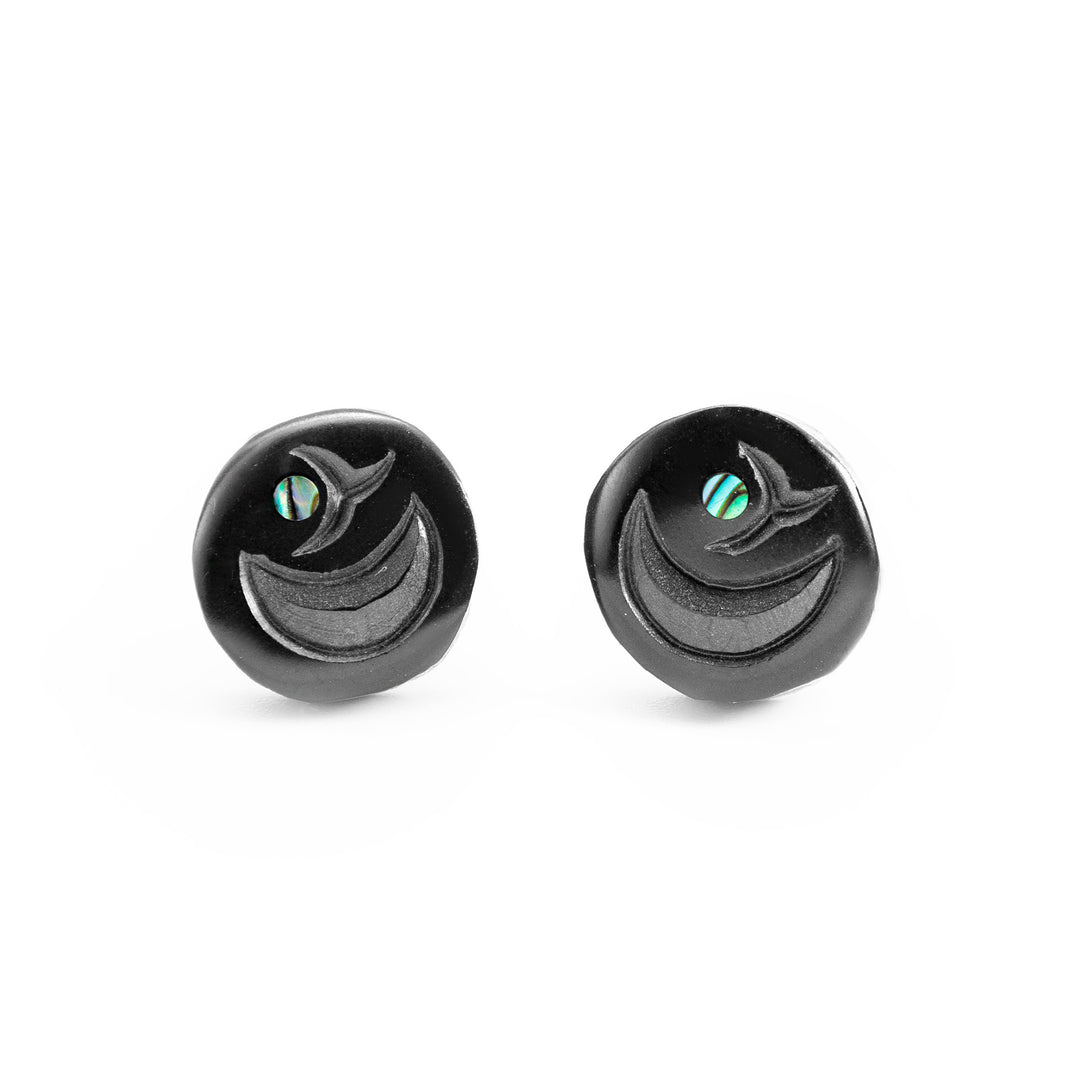 Argillite Salmon Egg Stud Earrings hand carved by Haida artist, Amy Edgars.