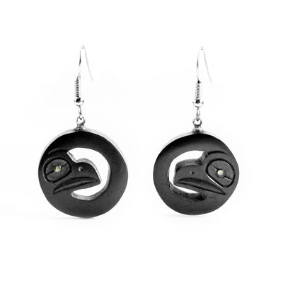 Argillite Cut Out Raven Earrings hand carved by Haida artist, Amy Edgars.
