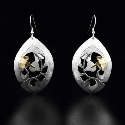  Beautiful Morning Glory sterling silver Earrings with Gold Hummingbirds