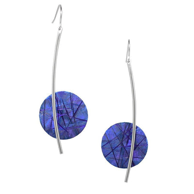 Long Round Drop Titanium and Silver Earrings