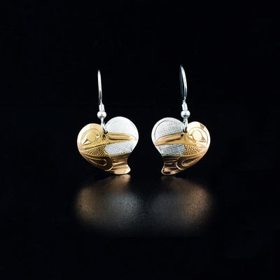 Sterling Silver and Gold Plated Hummingbird in Heart Earrings