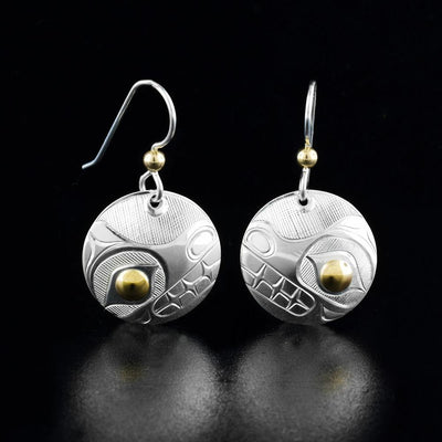 14K Gold and Sterling Silver Round Bear Earrings