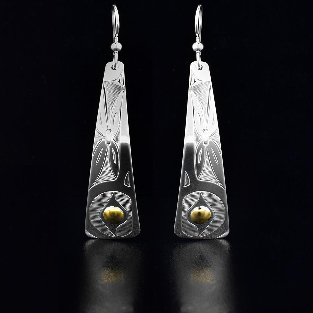 Sterling Silver and 14K Gold Tapered Hummingbird Earrings