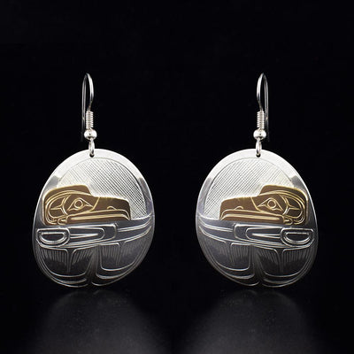 Silver and Gold Oval Raven Earrings