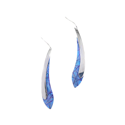 Blue Titanium Pointed Earrings handmade by artist Jean-Yves Nantel.