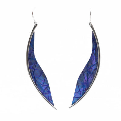 Blue Titanium Large Wing Earrings are handmade by artist Jean-Yves Nantel.