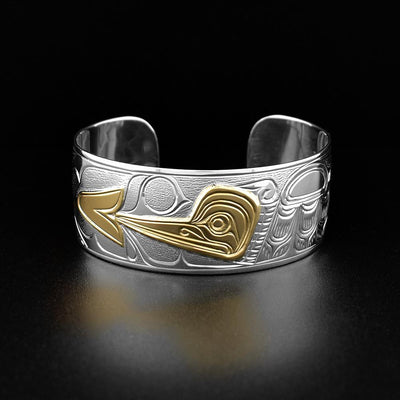 1 inch Hummingbird Silver and Gold Bracelet is hand carved