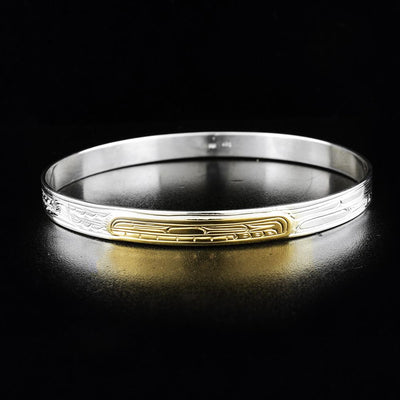 1/4" Sterling Silver and 14K Gold Orca Bangle