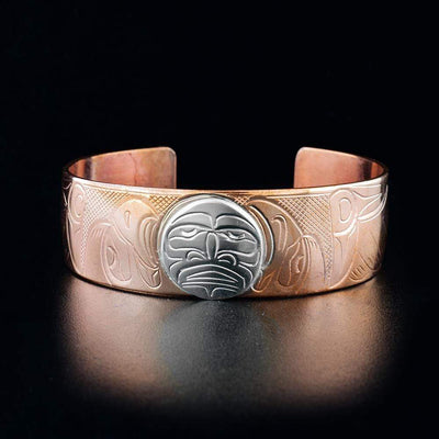 3/4" Copper and Sterling Silver Eagle, Moon and Raven Cuff Bracelet
