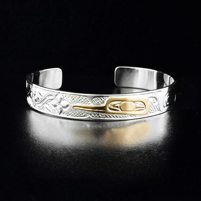 Sterling silver and gold hummingbird cuff bracelet
