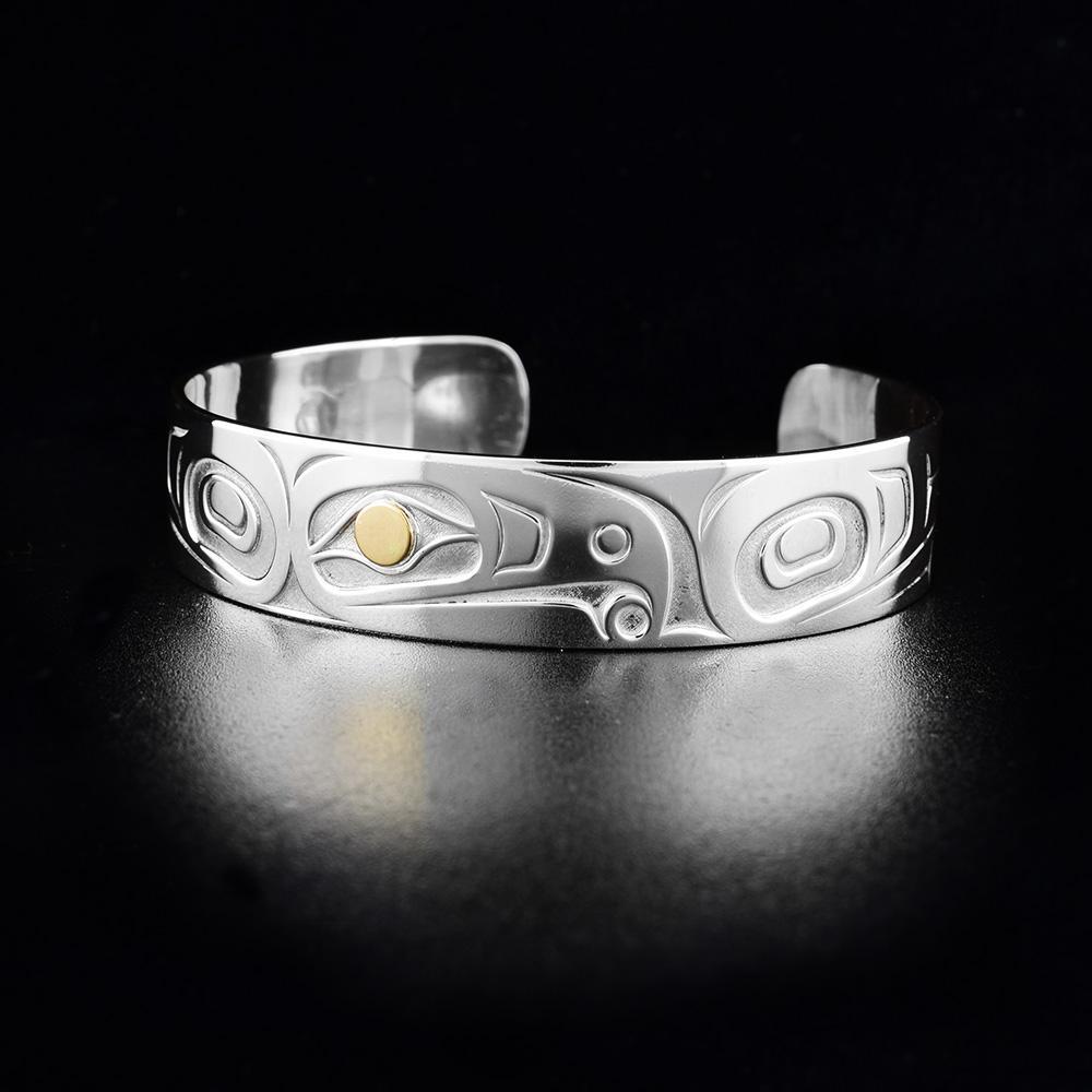 Sterling Silver and 18K Gold Raven Cuff Bracelet