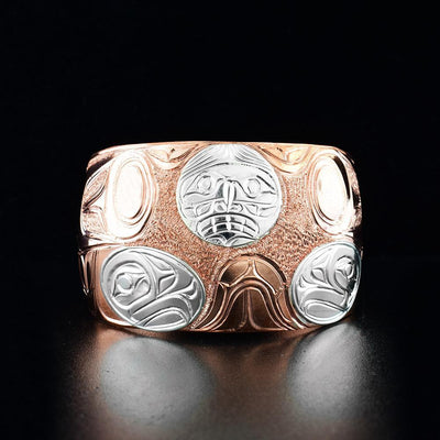 1.5 inches Copper and Sterling Silver Moon and Double Eagle Tapered Cuff Bracelet
