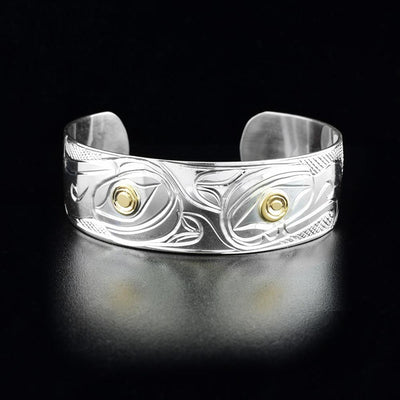 14K gold and Sterling silver thunderbird cuff bracelet