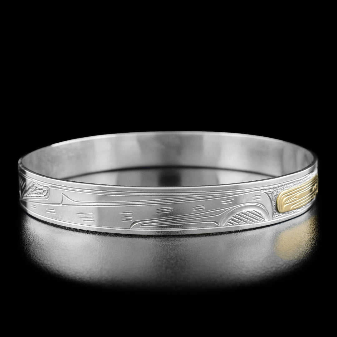 Sterling Silver and 14K Gold 3/8" Orca Bangle - Artina's Jewellery