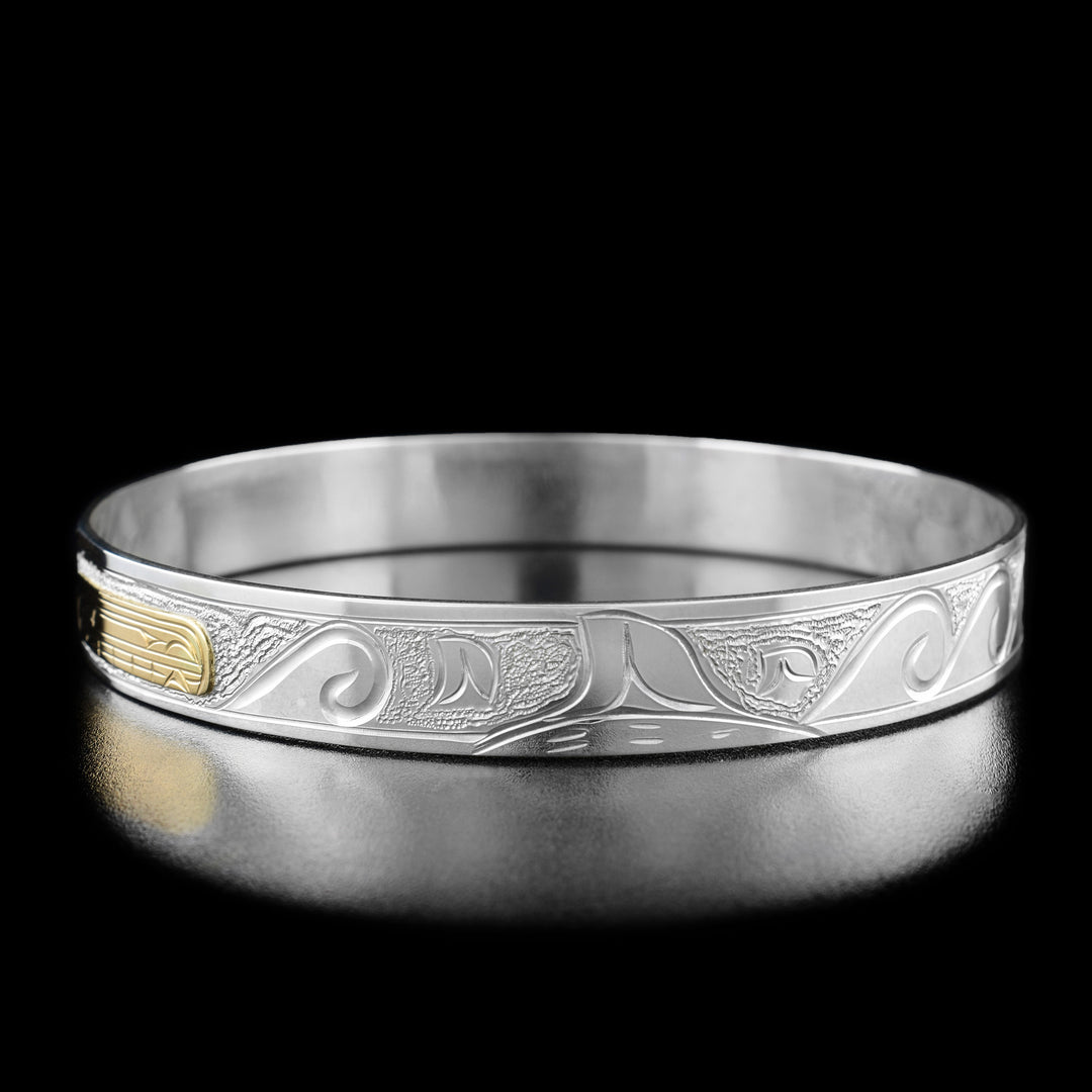 Sterling Silver and 14K Gold 3/8" Orca Bangle - Artina's Jewellery