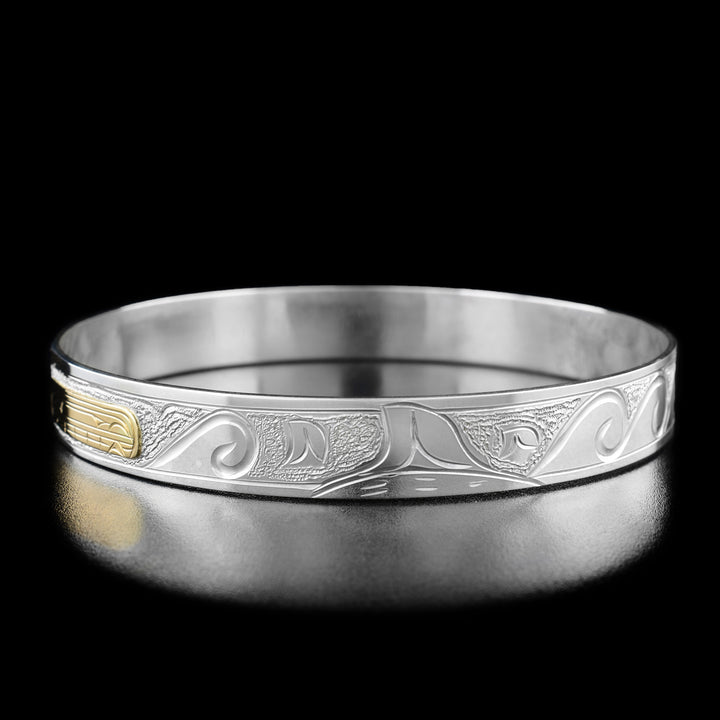 Sterling Silver and 14K Gold 3/8" Orca Bangle - Artina's Jewellery