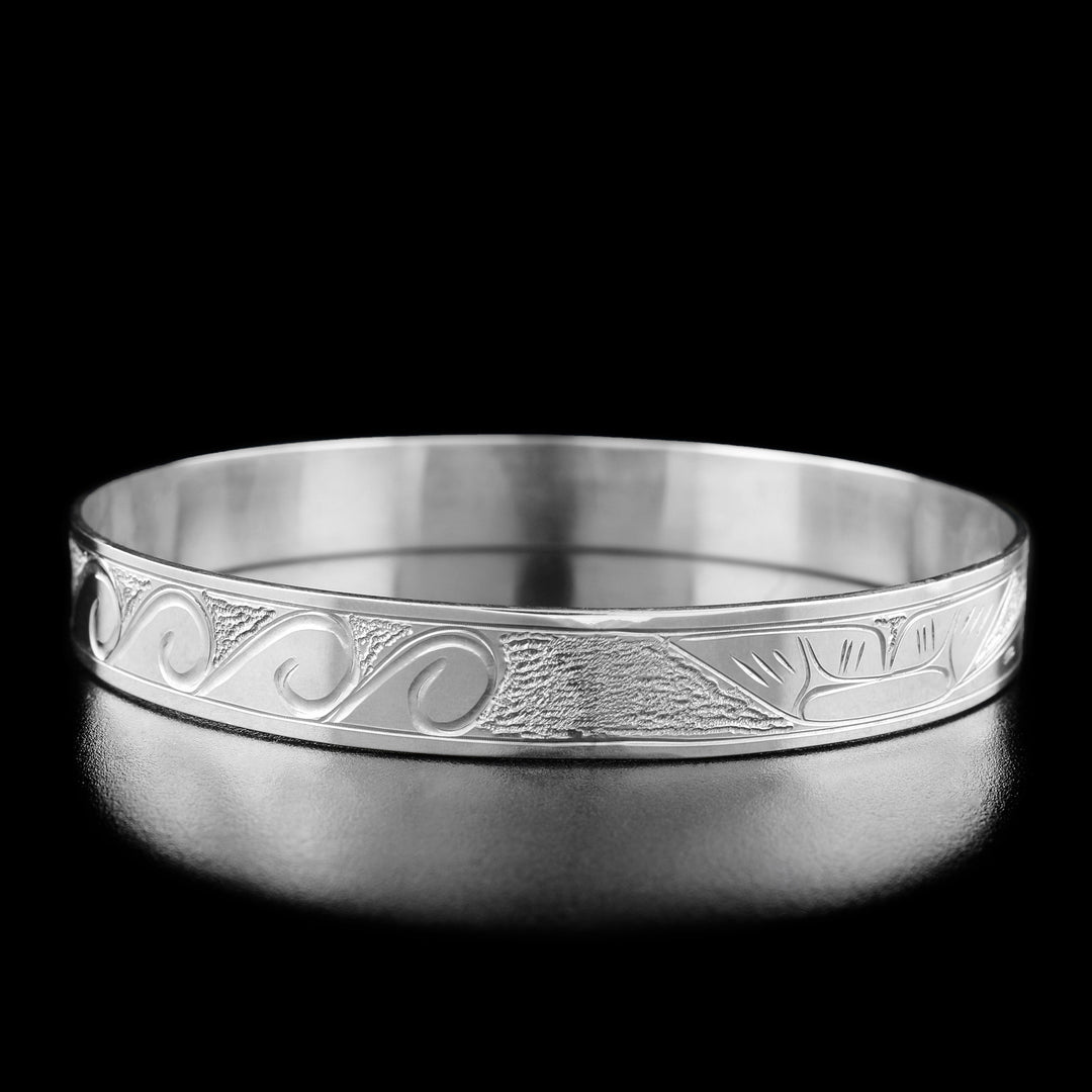 Sterling Silver and 14K Gold 3/8" Orca Bangle - Artina's Jewellery
