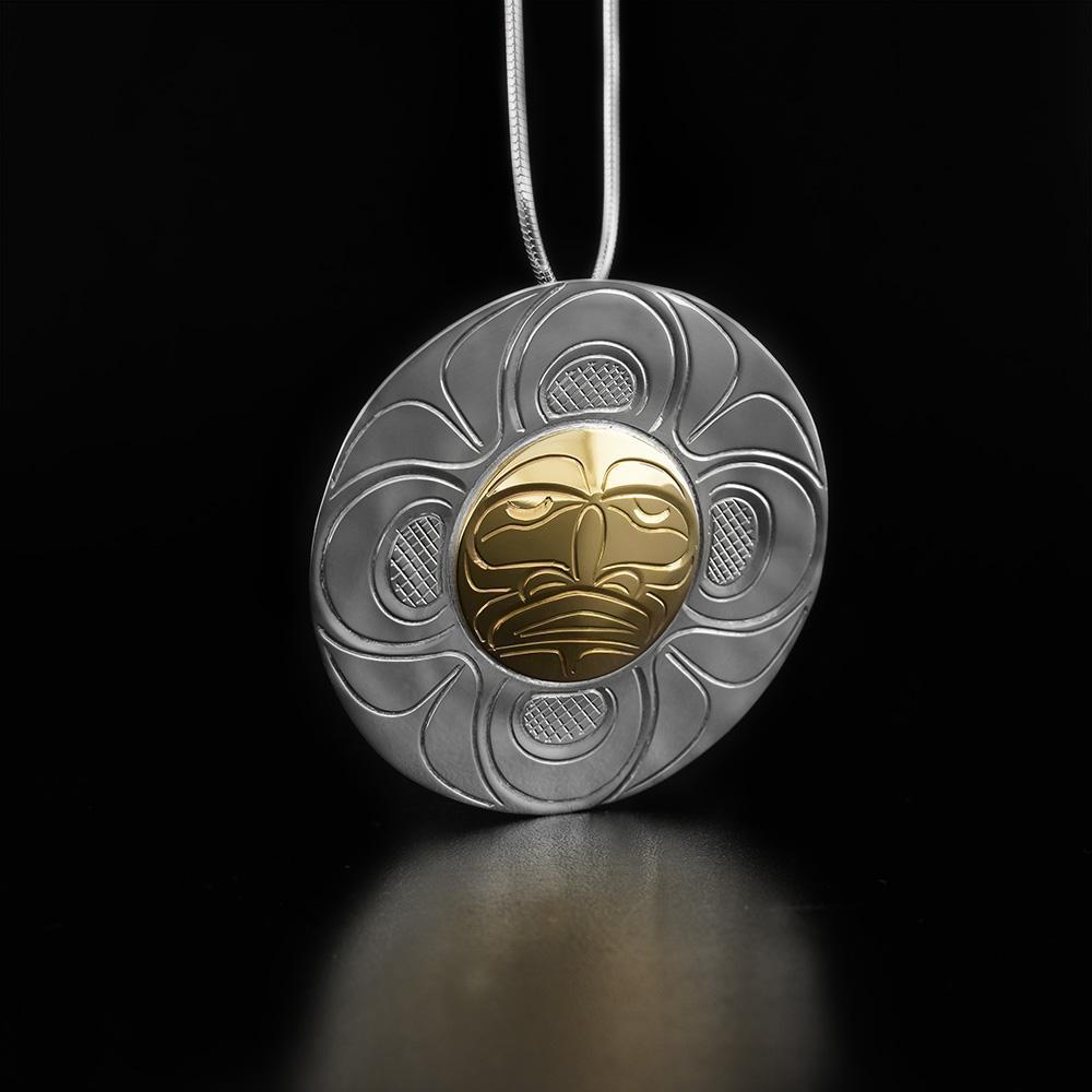 Sterling Silver and 14K Gold Moon Pendant/Pin