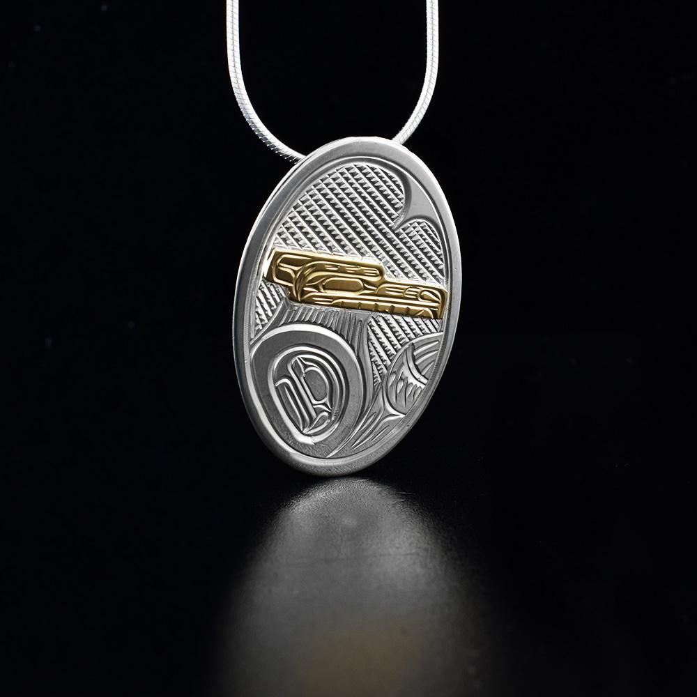 14K Gold and Sterling Silver Oval Bear Pendant
