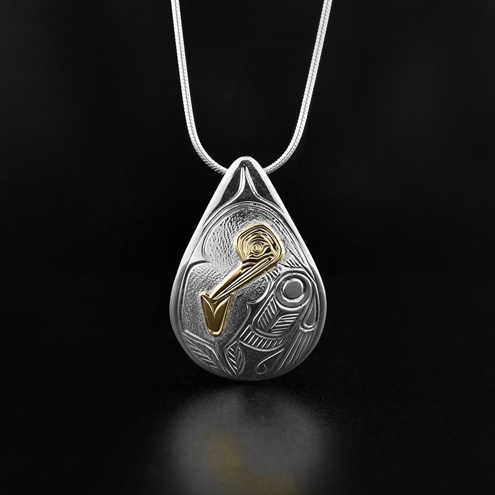 Silver and Gold Teardrop Hummingbird Pendant