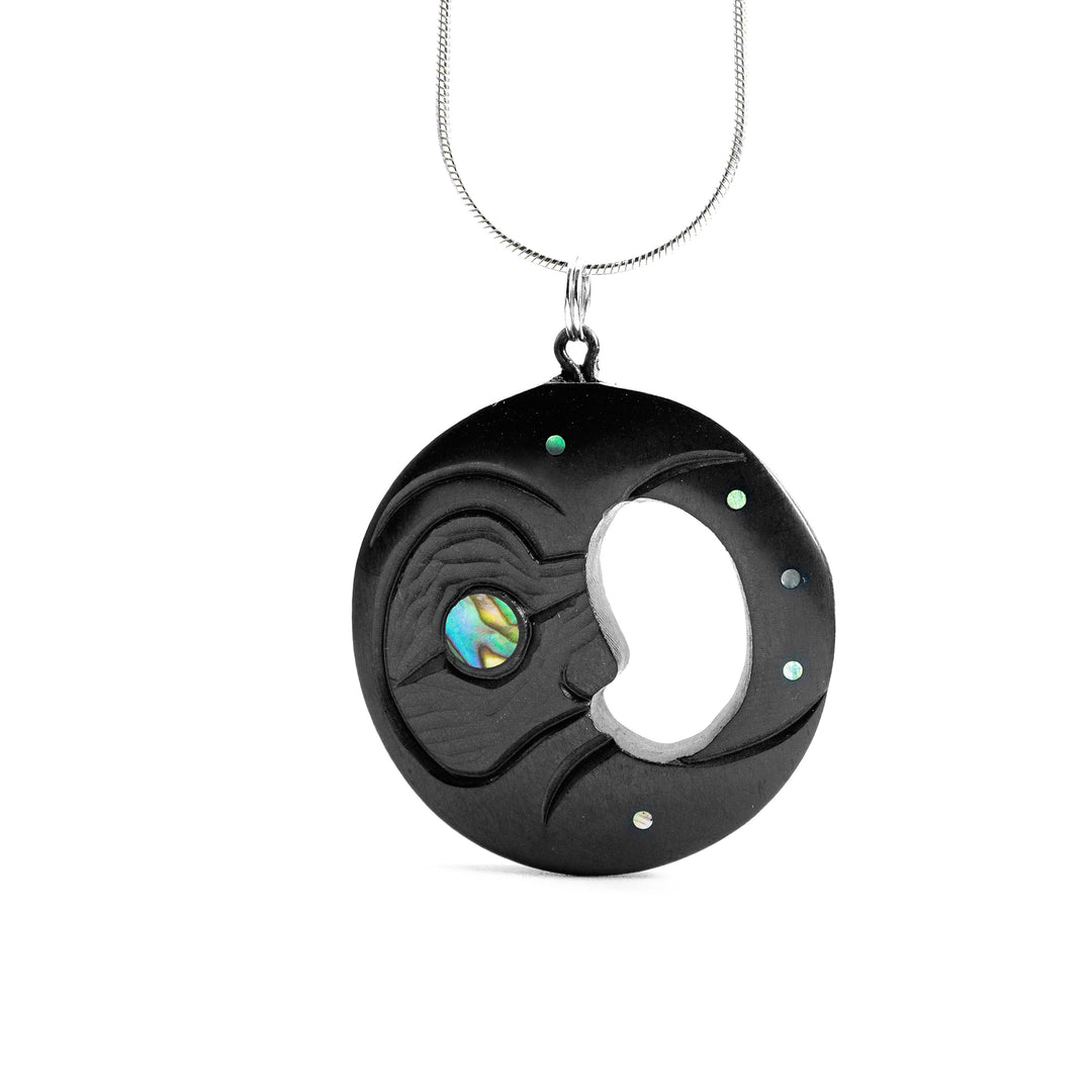 Argillite Cut Out Half Moon Pendant hand carved by Haida artist, Amy Edgars.