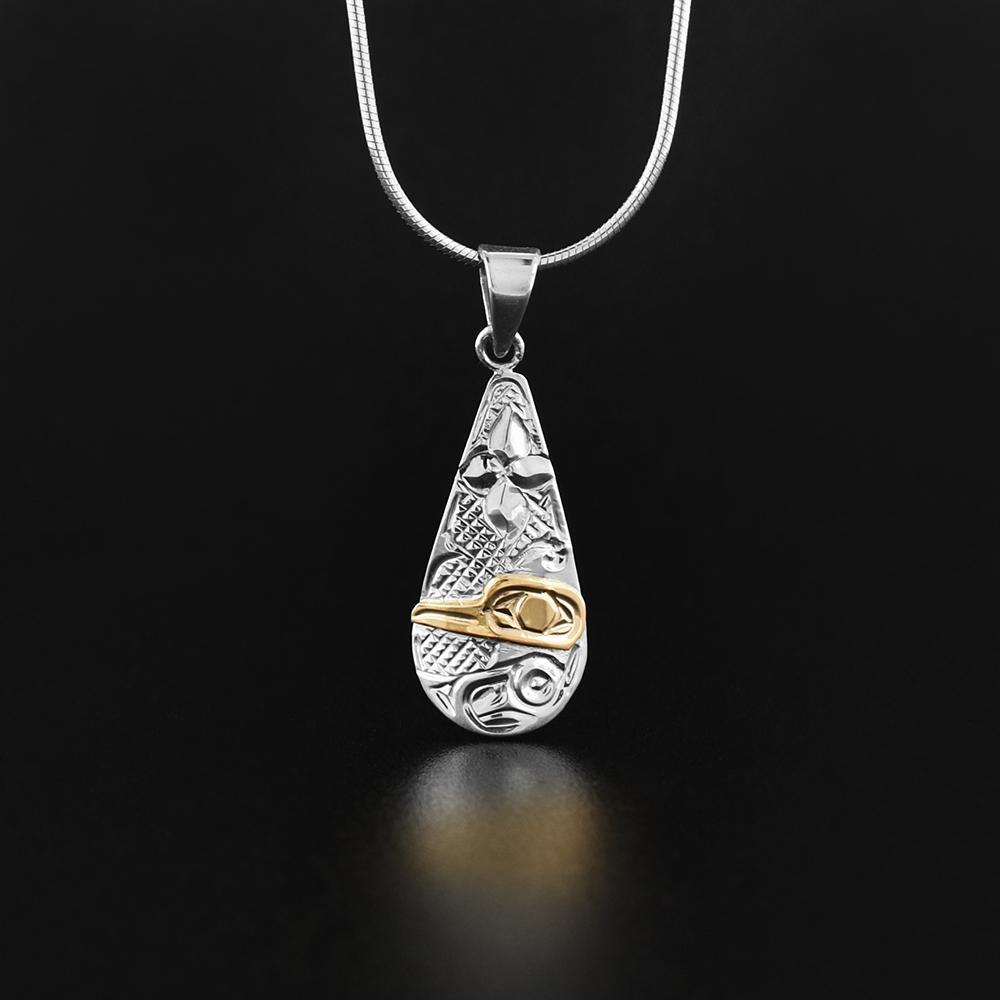 Silver and Gold Teardrop Hummingbird Pendant