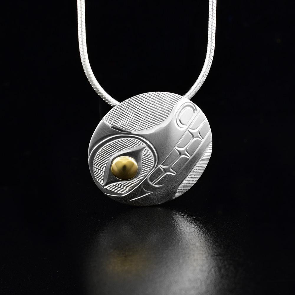 Sterling Silver and 14K Gold Round Bear Pendant
