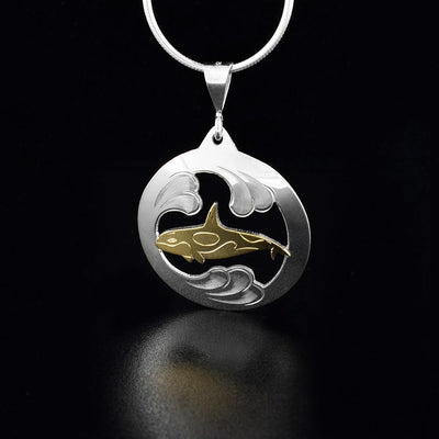0K Gold Orca in Sterling Silver Pendant