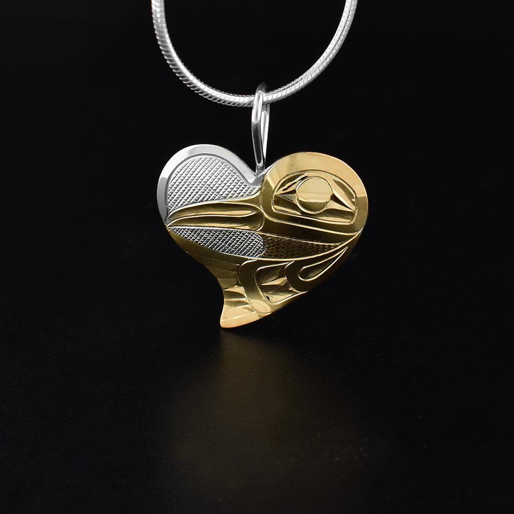 Sterling Silver and Gold Plated Hummingbird in Heart Pendant