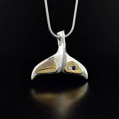 Silver and Gold Whale Tail with Sapphire