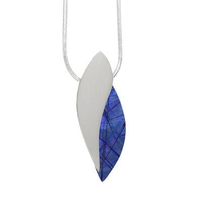 Blue Leaf Titanium and Silver Pendant