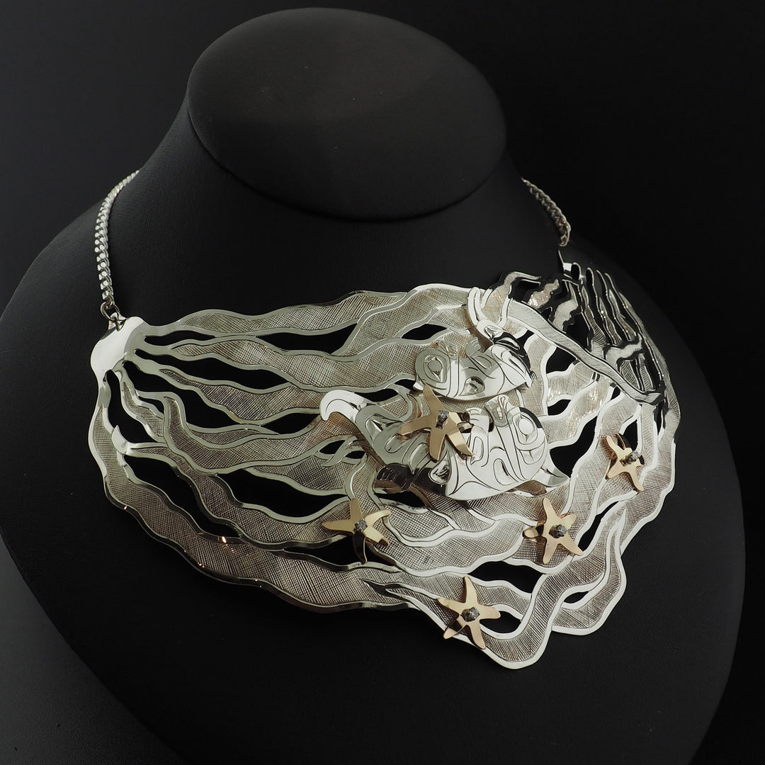 Gold and Silver Sea Otter and Starfish Necklace
