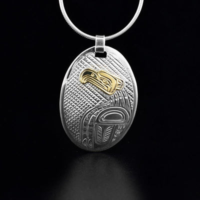 14K Gold and Sterling Silver Oval Eagle Pendant