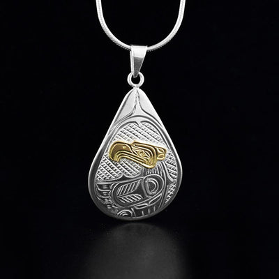 14K Gold and Sterling Silver Teardrop Eagle Pendant