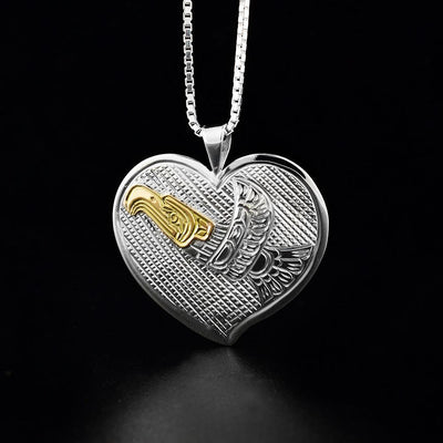 Sterling Silver and 14K Gold Eagle Heart Pendant