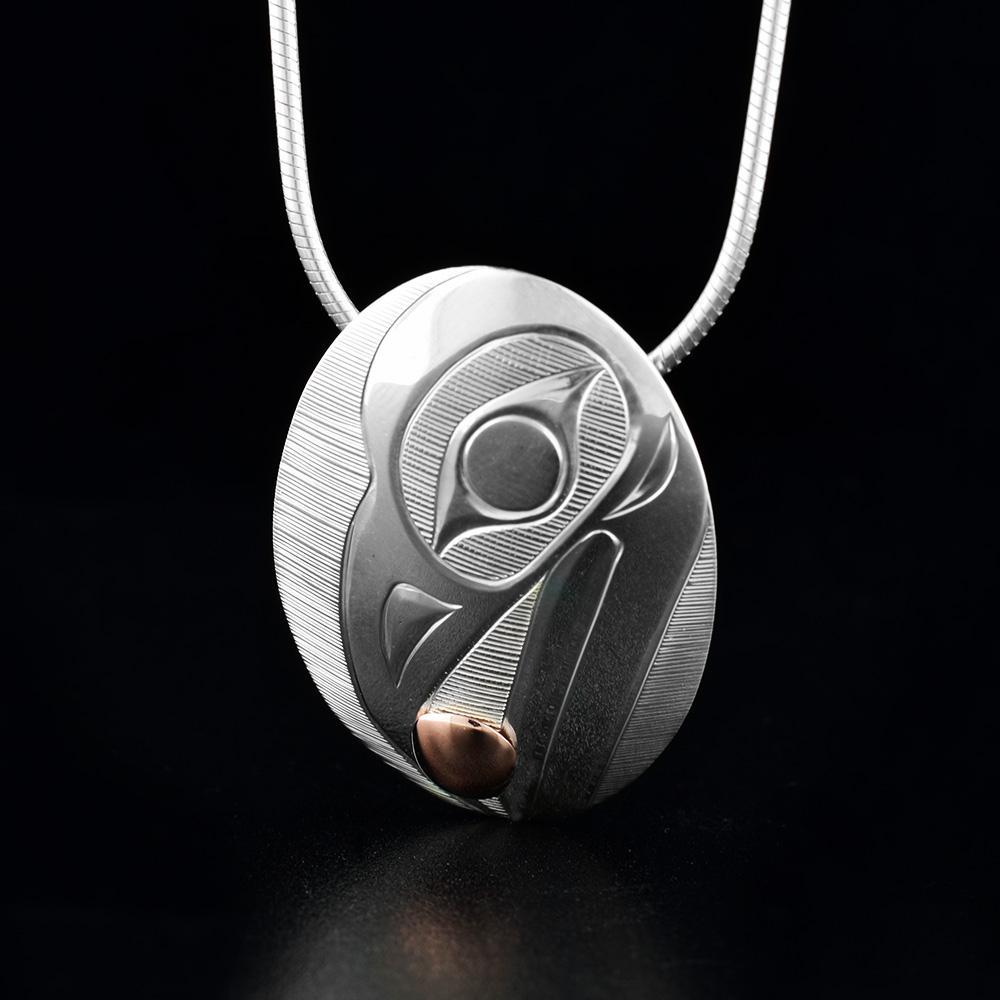 Sterling Silver and 14K Rose Gold Raven and Sun Pendant