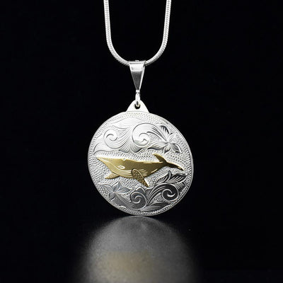 10K Gold and Sterling Silver Round Humpback Whale Pendant