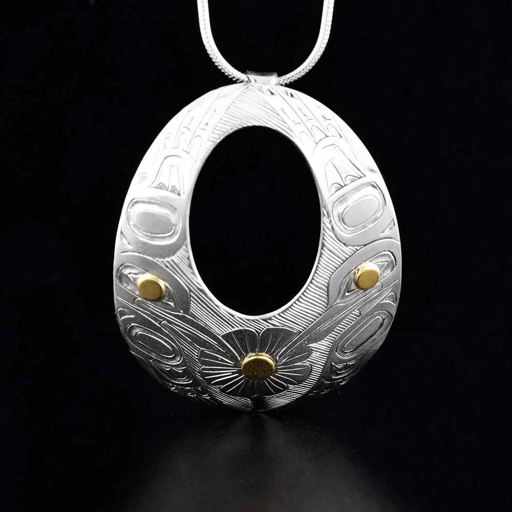 14K Gold and Sterling Silver Double Hummingbird Open Pendant
