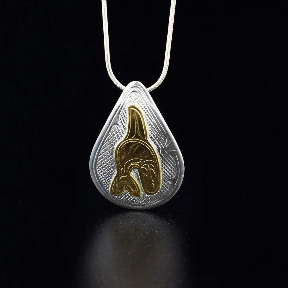 Sterling Silver and 14K Gold Teardrop Orca Pendant | Artina's Jewellery