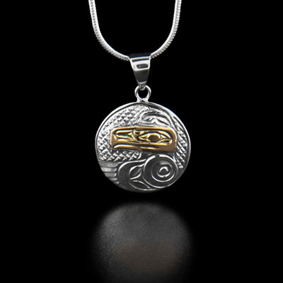 Small Round Silver and Gold Raven Pendant - Artina's Jewellery