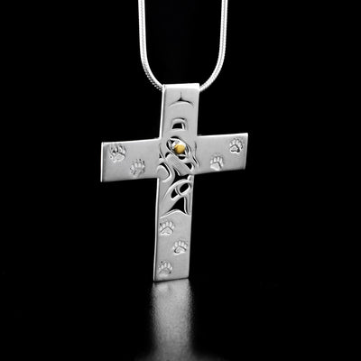 Gold and Silver Bear Cross Pendant - Artina's Jewellery