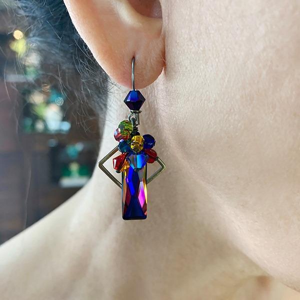 Galaxy Long Purple Baguette Earrings
