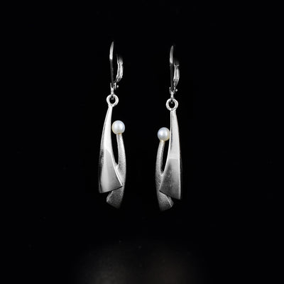 Abstract Sterling Silver and Freshwater Pearl Earrings