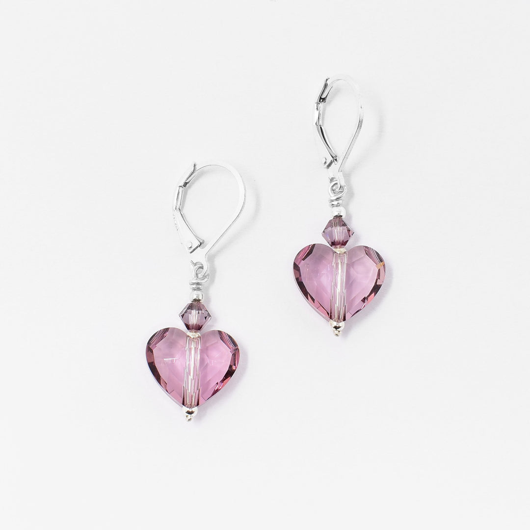 Antique Pink Swarovski Crystal Heart Earrings